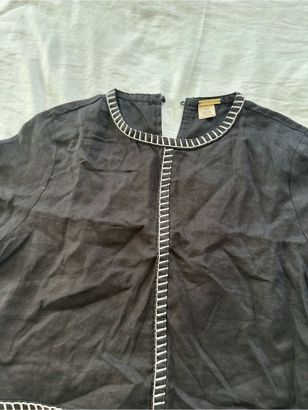 Magaschoni Black Blouse with White Contrast Stitching